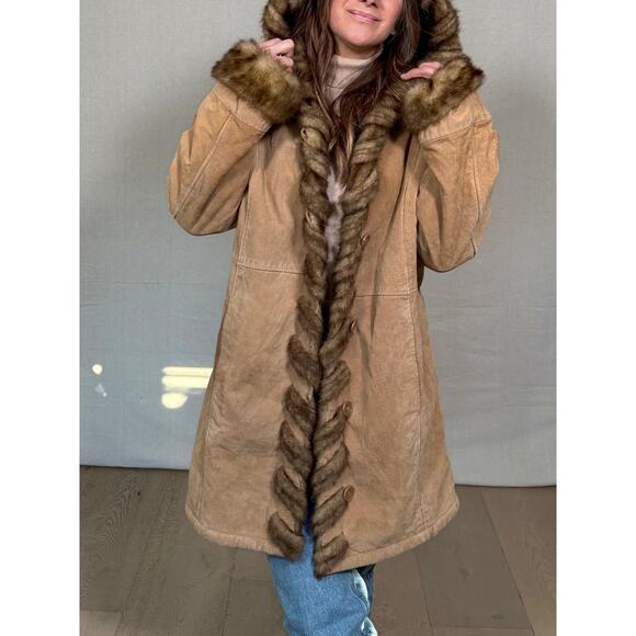 Vintage Dennis Basso Shearling-Trim Leather Coat – Camel Brown - Picture 5 of 9